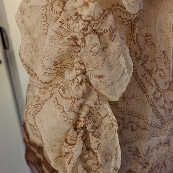 Elie Tahari Silk Boho Cream Brown Floral Top - Picture 5 of 7